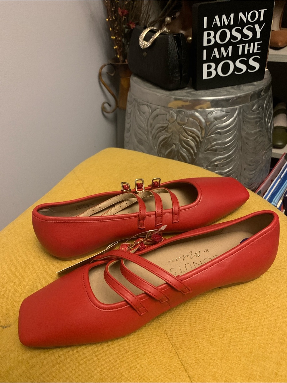 Coconuts by Matisse Red Triple-Strap Square-Toe Flats
